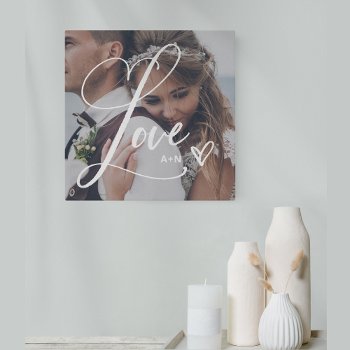 Love In Elegant Script | Your Photo With Heart Canvas Print by christine592 at Zazzle