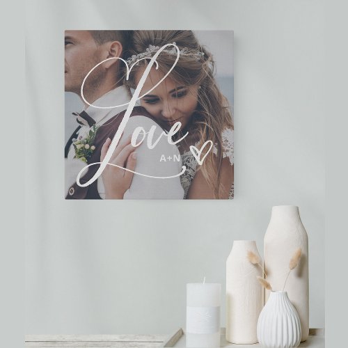 Love in Elegant Script  Your Photo with Heart Canvas Print