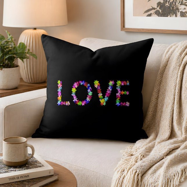 Love in Every Form | Inspirational Achempong Desig Throw Pillow (Bring warmth home with this vibrant LOVE floral pillow—where comfort meets meaningful design)