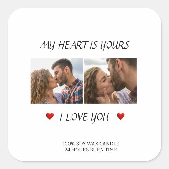 Love in Every Moment Custom Couple Photo with Text Square Sticker (Front)