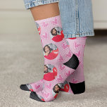 Love in Every Step: Personalized Valentine's Day Socks<br><div class="desc">Express your love with "Love in Every Step" – the perfect Valentine's Day gift for her. These charming socks feature a vibrant pink background adorned with a pattern of two different circular photos of you, surrounded by whimsical dark pink and white hearts. Designed to bring joy and add a touch...</div>