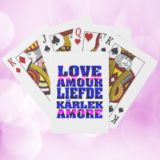 Love in Foreign Languages Hearts Blue Pink Poker Cards