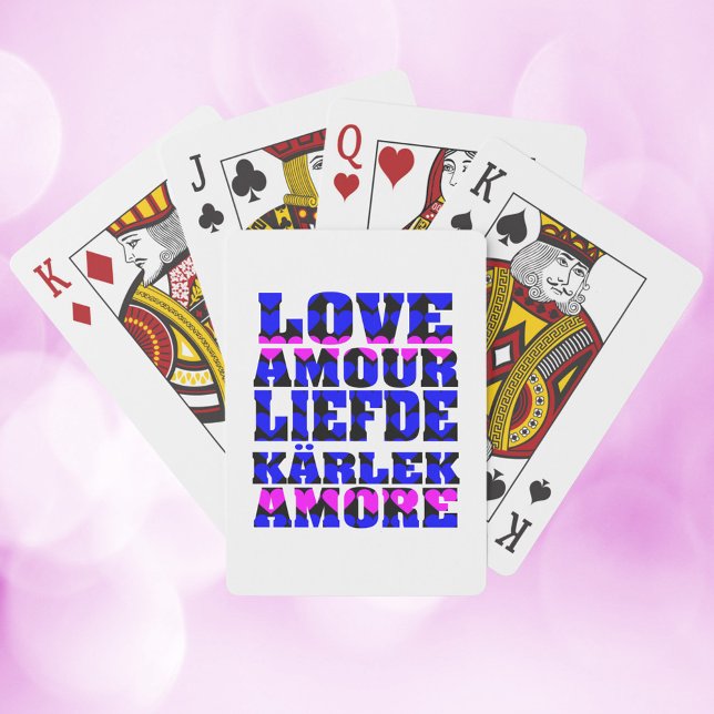 Love in Foreign Languages Hearts Blue Pink Poker Cards (A deck of playing cards that says love in a variety of languages on the back with pink & blue hearts)