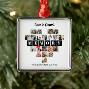Love in Frames Heart 20 Photo Collage Romantic Metal Ornament