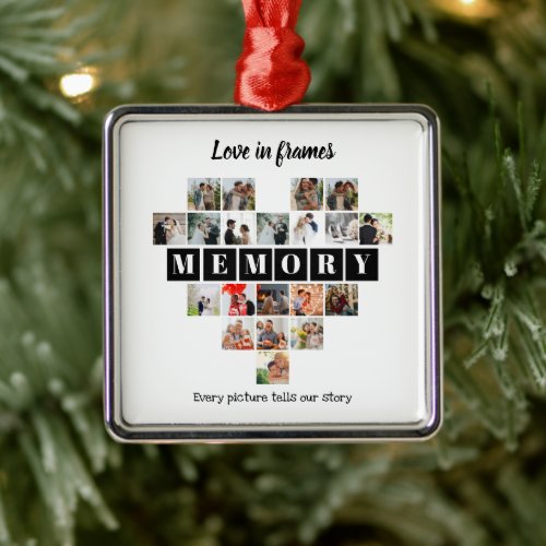 Love in Frames Heart 20 Photo Collage Romantic Metal Ornament