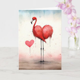 Love in Full Feather Valentine Flamingo Card