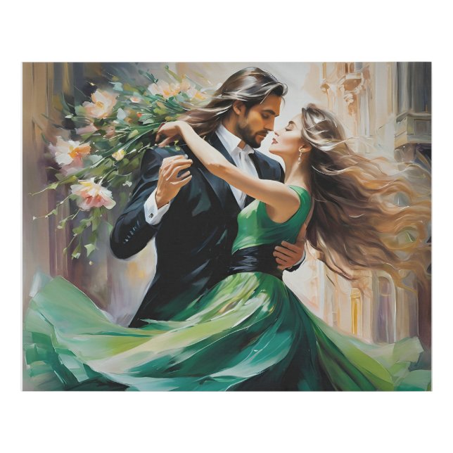 Love in green faux canvas print (Front)