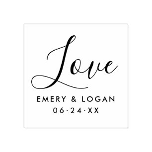 Love in Hand Lettered Script Wedding Monogram Rubber Stamp