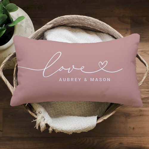 Love in Heart Script Dusty Rose Custom Typography Lumbar Pillow