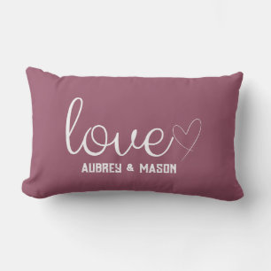 Love in Heart Script Rose Wine Custom Name Pillow