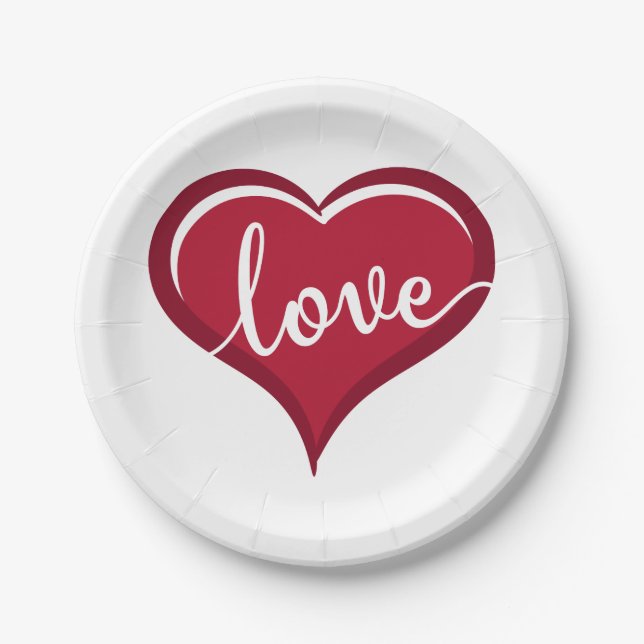love in heart valentines paper plates (Front)