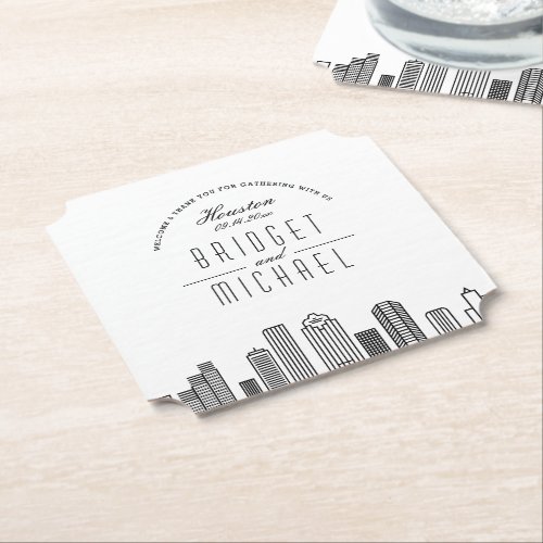 Love in Houston  City Skyline Welcome Paper Coaster