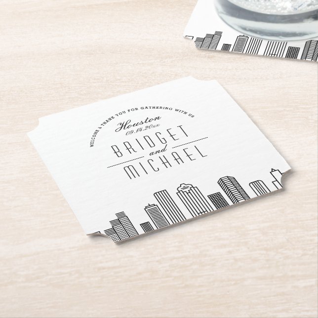 Love in Houston | City Skyline Welcome Paper Coaster (Angled)