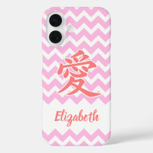 Love in Japanese with Chevron Pattern iPhone 16 Case