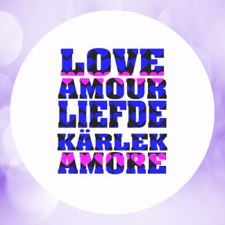Love in Many Languages Blue Pink Hearts Classic Round Sticker