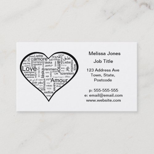Love in many languages Heart Business Cards