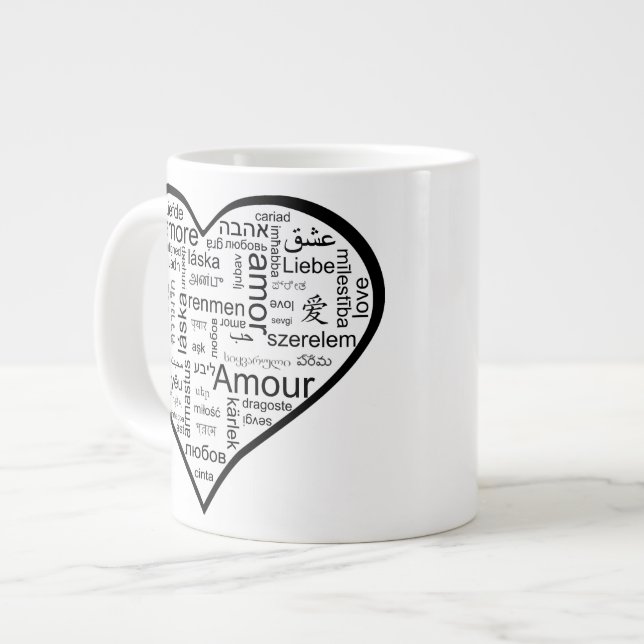 Love in many languages Heart Giant Coffee Mug (Front Left)