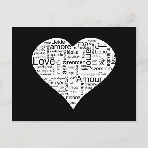 Love in many languages Heart Postcard
