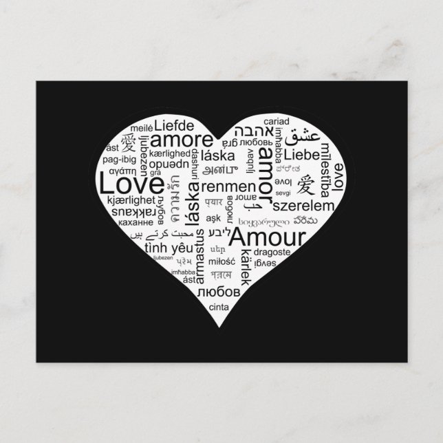 Love in many languages Heart Postcard (Front)