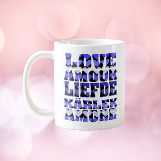 Love in Many Languages Hearts Blue Coffee Mug