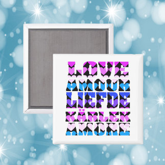Love in Many Languages Hearts Pink Blue Purple  Magnet