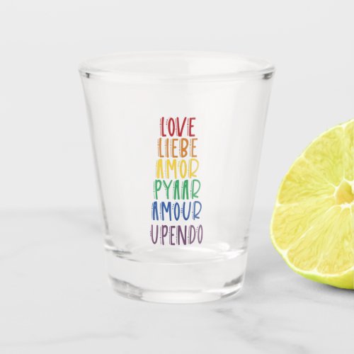 Love in Many Languages Rainbow Pride Shot glass