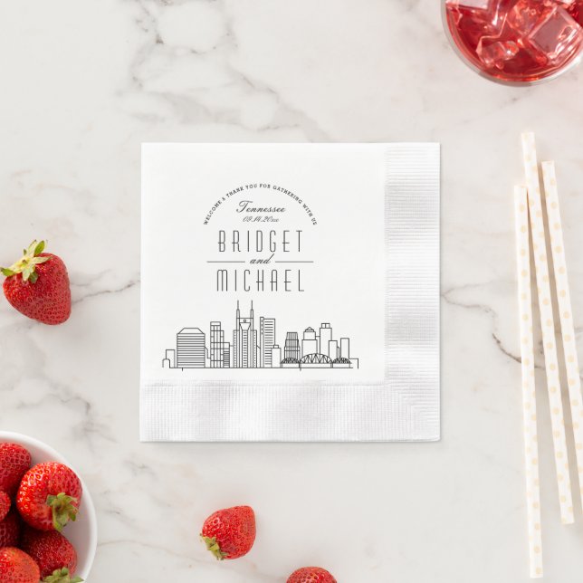 Love in Nashville | Modern Deco City Skyline Napkins (Insitu)