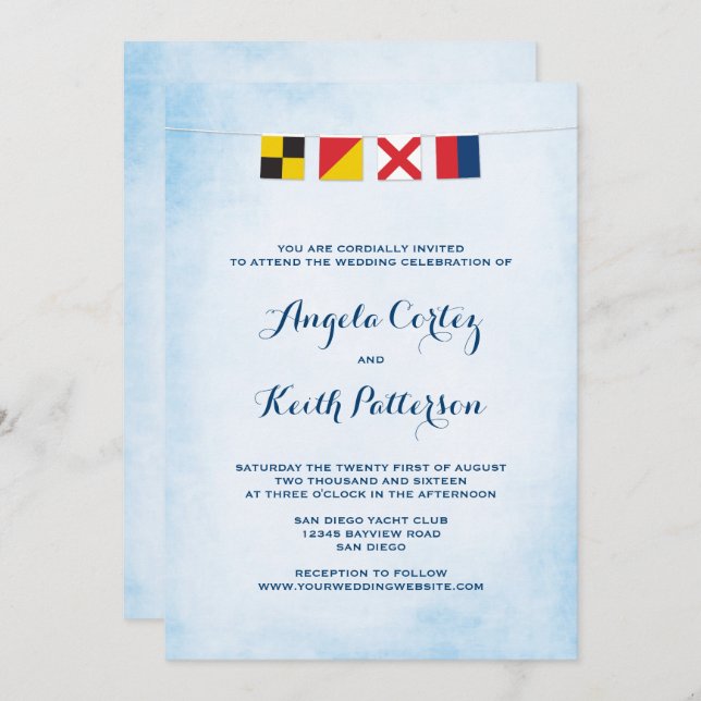 LOVE in Nautical Signal Flags Cloud Blue Invitation (Front/Back)