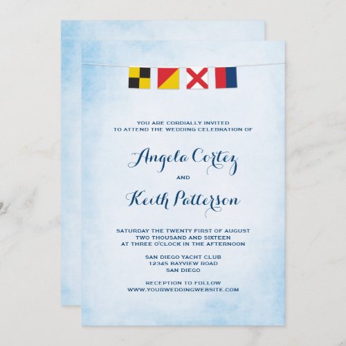 LOVE in Nautical Signal Flags Cloud Blue Invitation