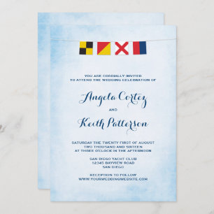 LOVE in Nautical Signal Flags Cloud Blue Invitation
