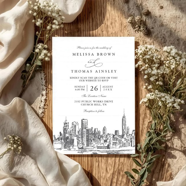 Love in New York Elegant Modern QR Code Wedding Invitation (Creator Uploaded)