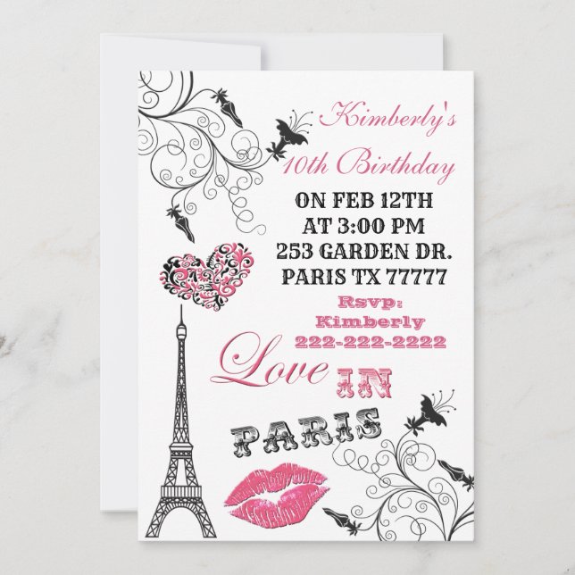 Love In Paris Eiffel Tower Party Invitation (Front)