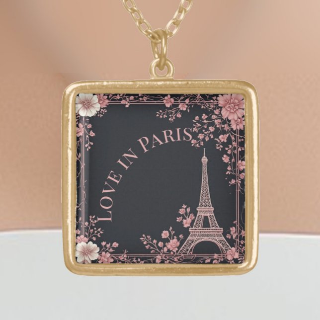 Love in Paris Eiffel Tower Traveler Blush Pink Art Gold Plated Necklace (Love in Paris Eiffel Tower Traveler Blush Pink Art Gold Plated Necklace)