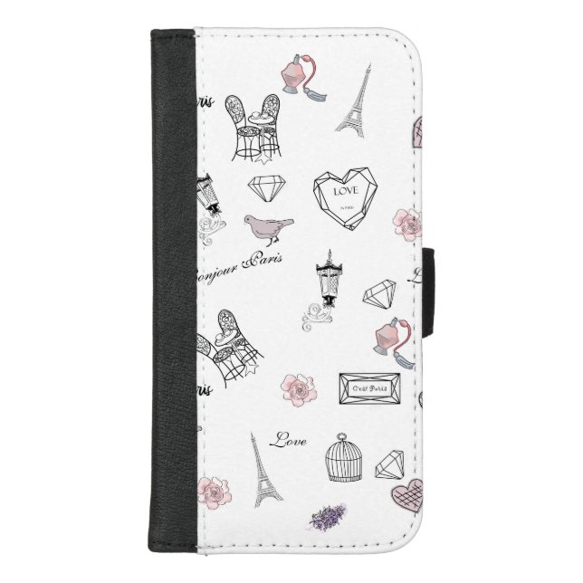 Love in Paris Girly Travel iPhone Wallet Case (Front)