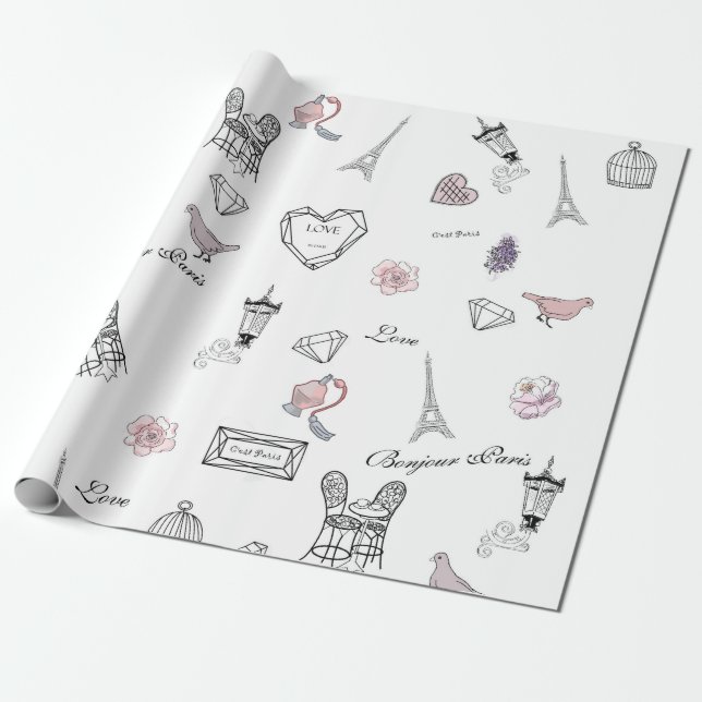 Love in Peris Bohemian Chic Floral Boho Girl Wrapping Paper (Unrolled)