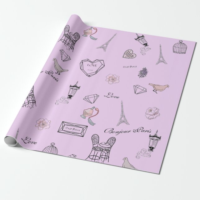 Love in Peris Bohemian Chic Floral Traveling Girl Wrapping Paper (Unrolled)