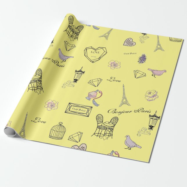 Love in Peris Bohemian Chic Floral Traveling Girl Wrapping Paper (Unrolled)