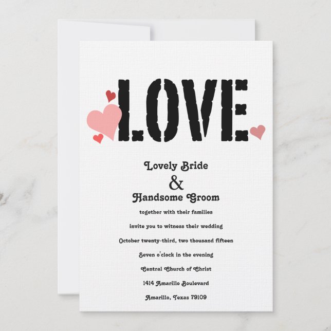 LOVE in Pink Black Two-Sided Wedding Invitation (Front)