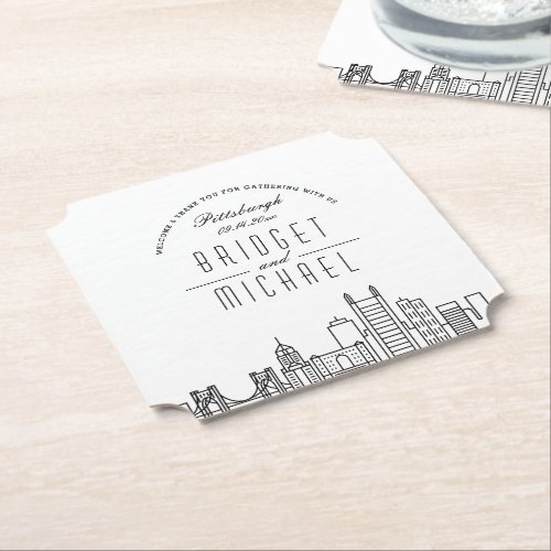 Love in Pittsburgh  City Skyline Welcome Paper Coaster