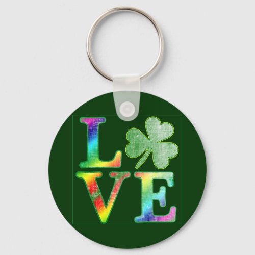 Love in Rainbow Colors with Distressed Look Keychain