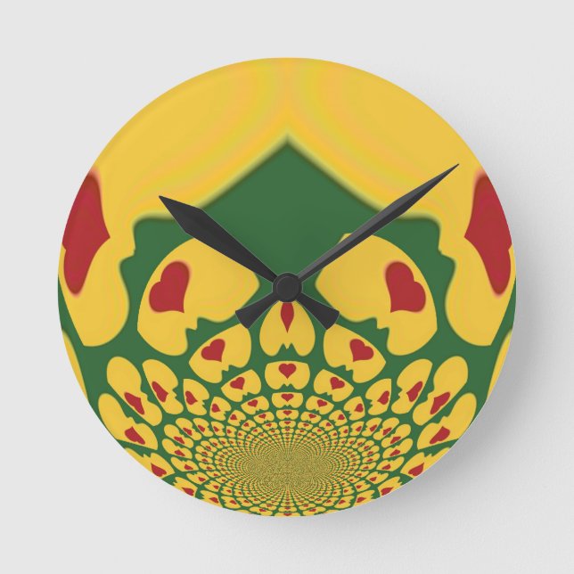 Love in Rasta Colors: Reggae Hearts Round Clock (Front)