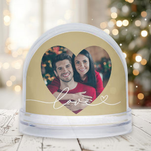 Love in Script Gold Heart Photo Snow Globe