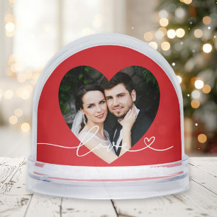Love in Script Red Heart Photo Keepsake Snow Globe