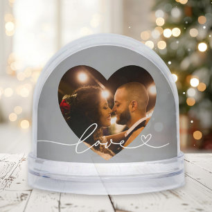 Love in Script Silver Heart Photo Snow Globe