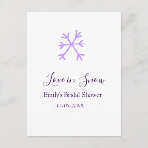 Love in Snow bridal shower purple snowflakes paste Postcard