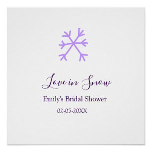 Love in Snow bridal shower purple snowflakes paste Poster