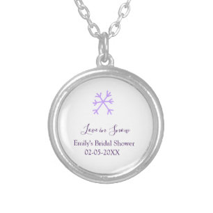 Love in Snow bridal shower purple snowflakes paste Silver Plated Necklace