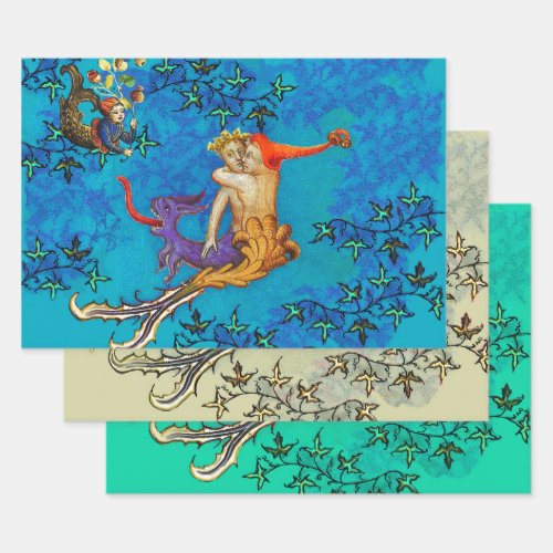 LOVE IN THE ABYSS Mermaid and Triton Valentine Day Wrapping Paper Sheets