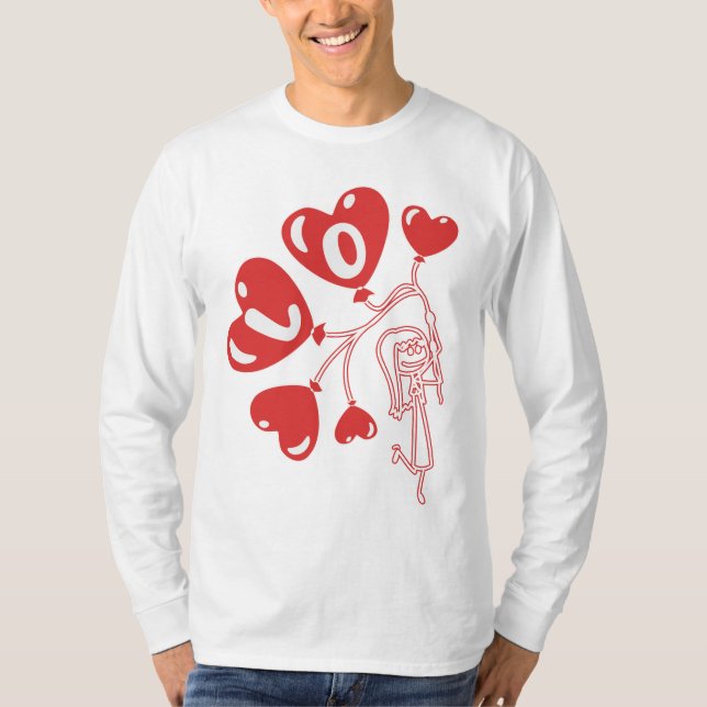 "Love in the Air" Girl stick figure with heart bal T-Shirt (Front)
