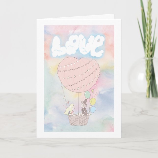 Love In The Air Hot-air Balloon Valentines Day Holiday Card (Front)